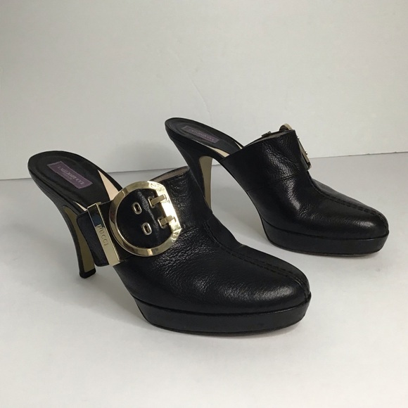 Emilio Pucci Shoes - Emilio Pucci Black Mules with Gold Accent Size 40
